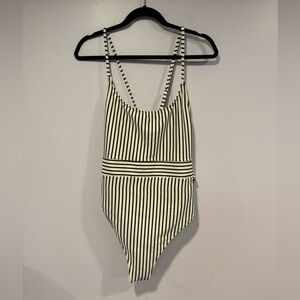 Shade and Shore black and‎ white stripe strappy back one piece swimsuit